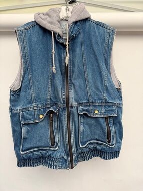Vintage hoodie denim vest with jersey lining